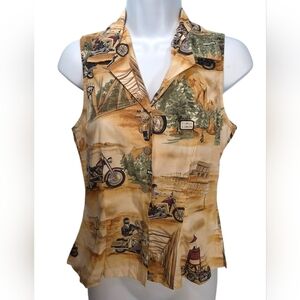 Misses Med Harley Davidson Sleeveless Button Up Shirt Daytona Beach Sturgis Fit